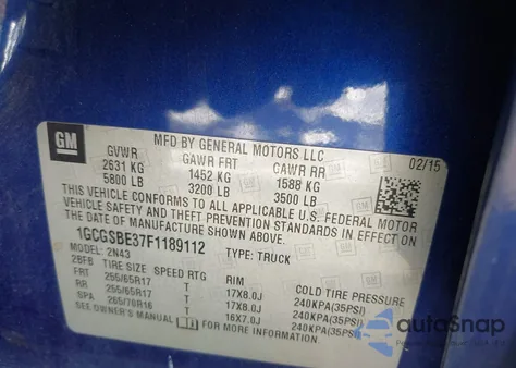 2015 Chevrolet Colorado Lt из США, поврежденный, VIN 1GCGSBE37F1189112